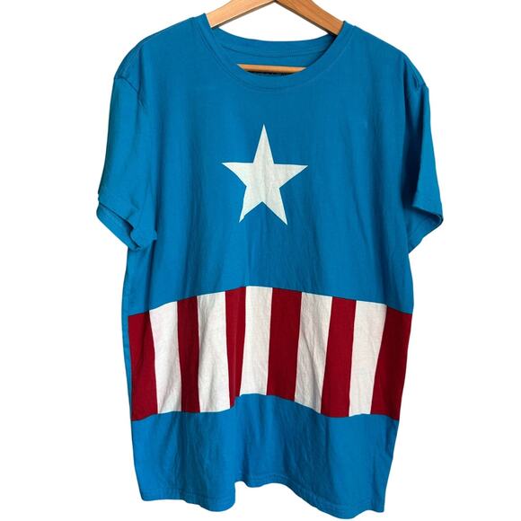 Marvel Captain America T-shirt Men’s XL Blue with White Star and Red Stripes - Picture 1 of 5
